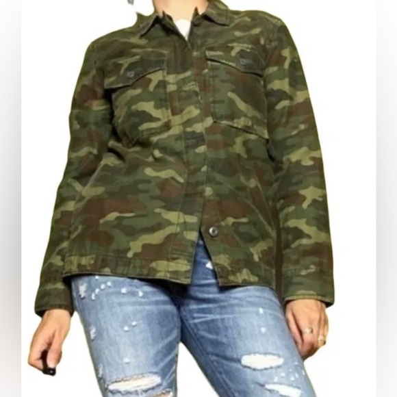 American Eagle Outfitters Green Camo Nah Embroidered Utility Shacket Jacket M - Picture 3 of 7